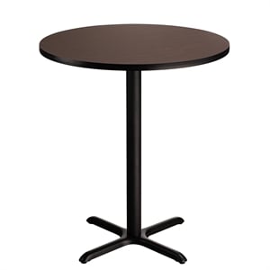 NPS Cafe Table 36&quot Round X Base 42&quotH Particleboard Black Frame Mahogany Top