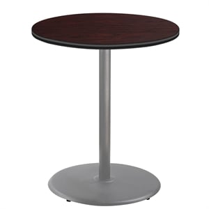 NPS Cafe Table 36&quotR Round Base 42&quotH Particleboard Grey Frame Mahogany Top