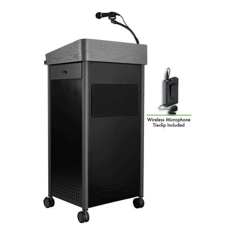 Oklahoma Sound GSL Series Metal Lectern with Tie Clip/Lavalier Mic in Charcoal