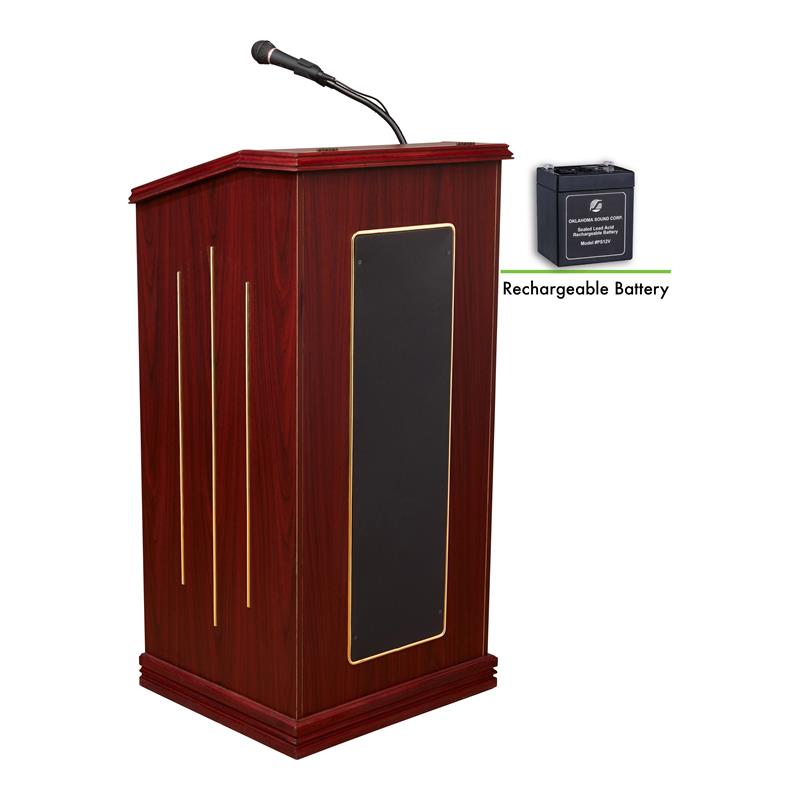Oklahoma Sound Prestige Wood Lectern and Rechargeable Battery in Mahogany