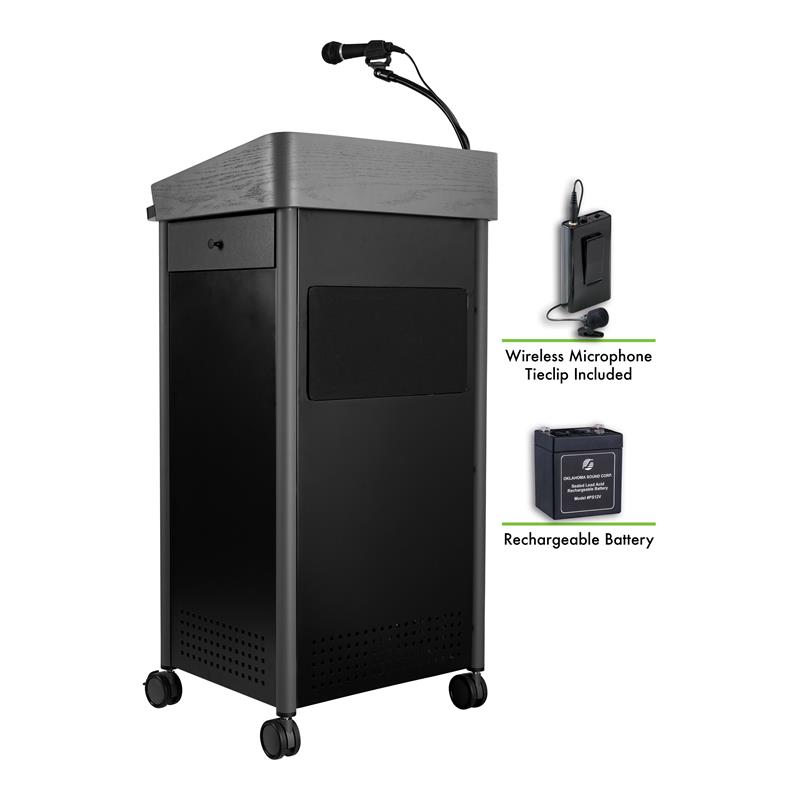 Oklahoma Sound GSL Series Metal Lectern with Rechargeable Battery in Charcoal