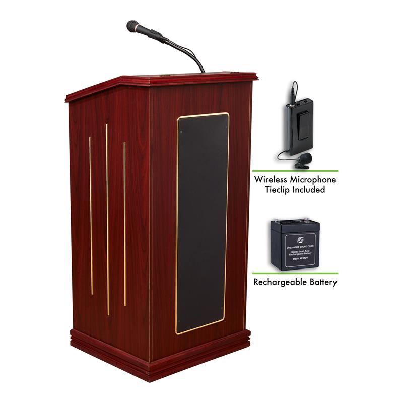 Oklahoma Sound Prestige Lectern and Battery with Wireless Tie Clip in Mahogany