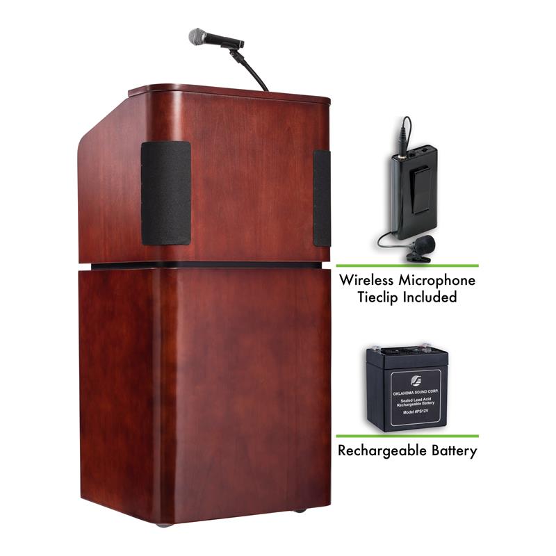 Oklahoma Sound Wood Lectern and Rechargeable Battery in Mahogany