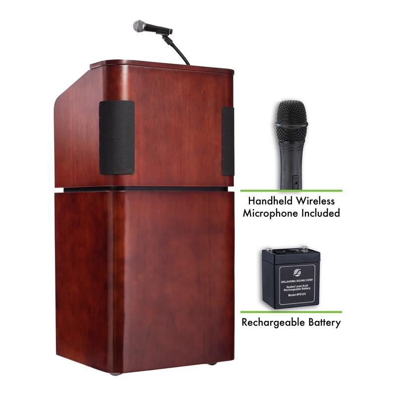 Oklahoma Sound Wood Lectern and Rechargeable Battery in Mahogany/Walnut
