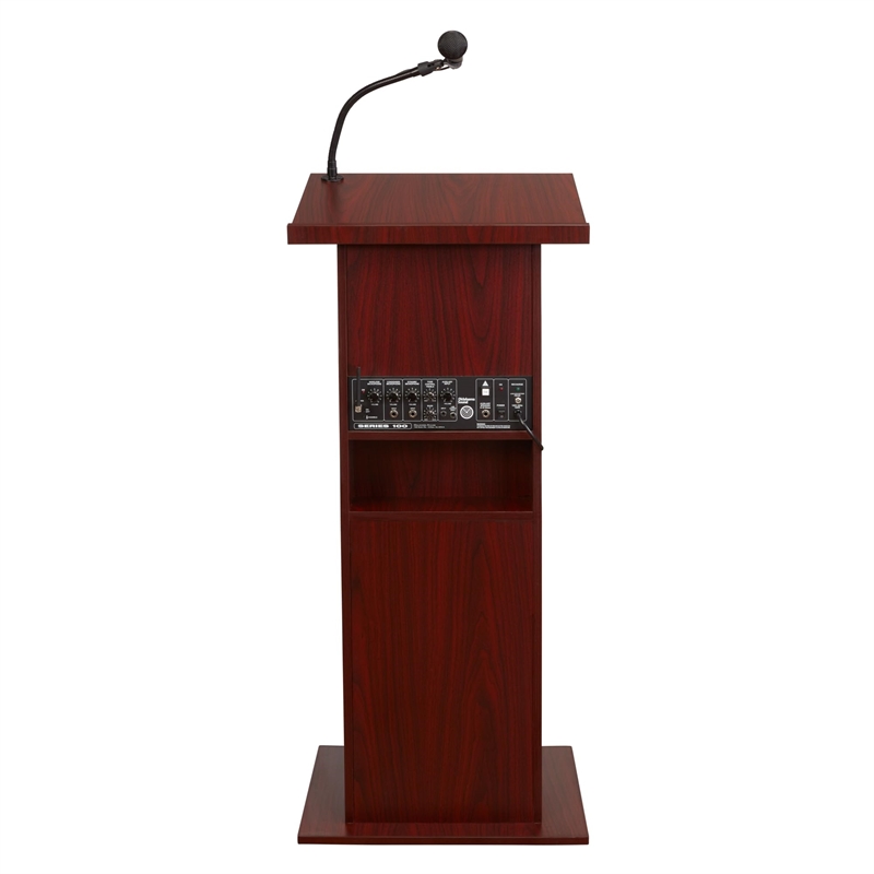 Oklahoma Sound Wood Power Plus Lectern with Wireless Headset Mic in Mahogany