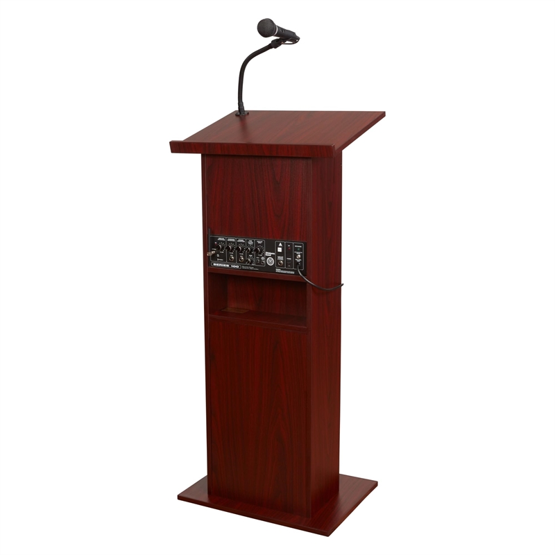 Oklahoma Sound Power Plus Lectern with Tie Clip/Lavalier Mic in Mahogany