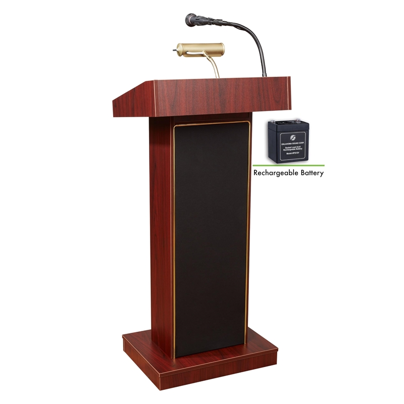 Oklahoma Sound Orator Wood Lectern and Rechargeable Battery in Mahogany