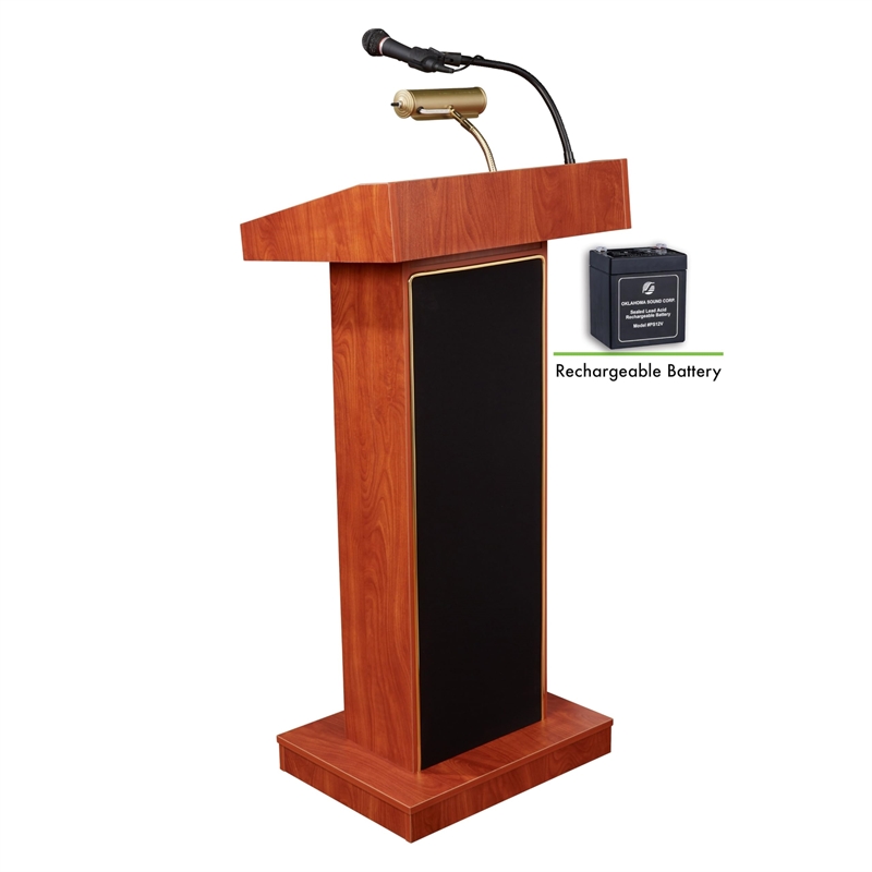 Oklahoma Sound Orator Wood Lectern and Rechargeable Battery in Mahogany