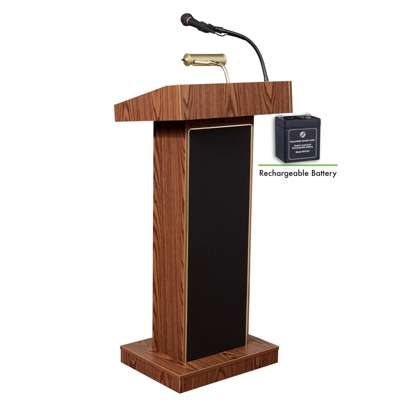 Oklahoma Sound Orator Wood Lectern and Rechargeable Battery in Mahogany