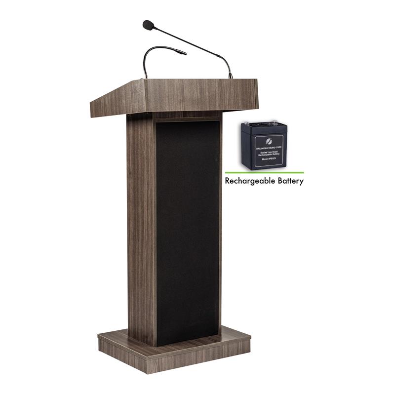 Oklahoma Sound Orator Wood Lectern and Rechargeable Battery in Brown