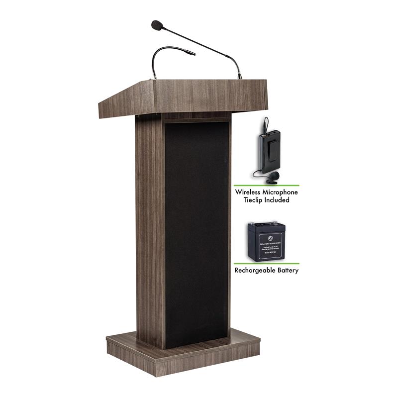 Oklahoma Sound Orator Modern Wood Lectern and Rechargeable Battery in Brown