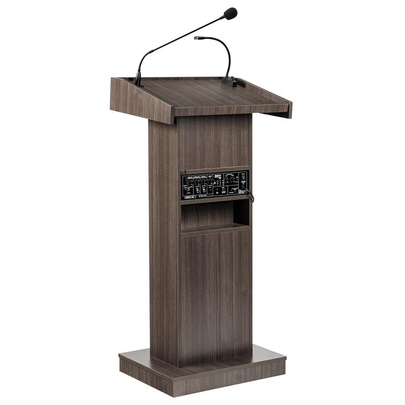 Oklahoma Sound Orator Wood Lectern and Rechargeable Battery in Ribbonwood Brown