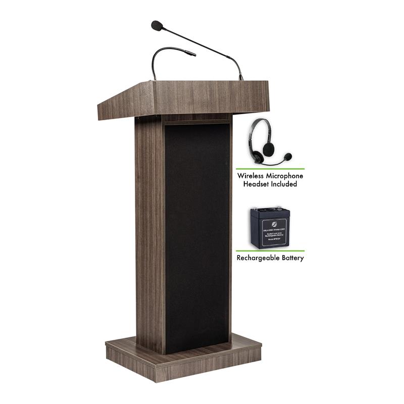 Oklahoma Sound Orator Wood Lectern and Rechargeable Battery in Ribbonwood Brown