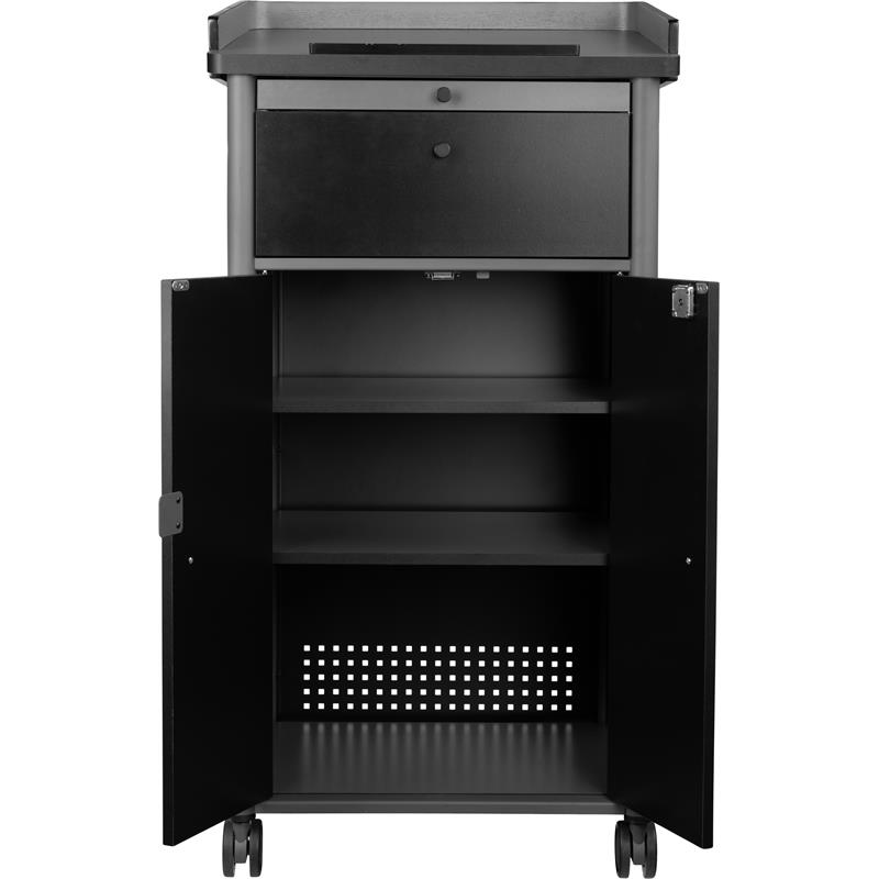 Oklahoma Sound GSL Series Modern Metal Lectern with Shelves in Charcoal