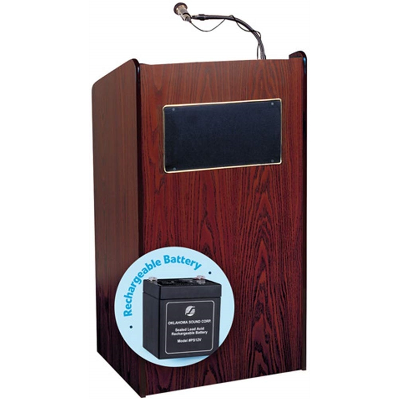 Oklahoma Sound Aristocrat Wood Lectern and Rechargeable Battery in Mahogany