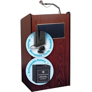 Oklahoma Sound Aristocrat Wood Lectern and Battery with Tie Clip in Mahogany