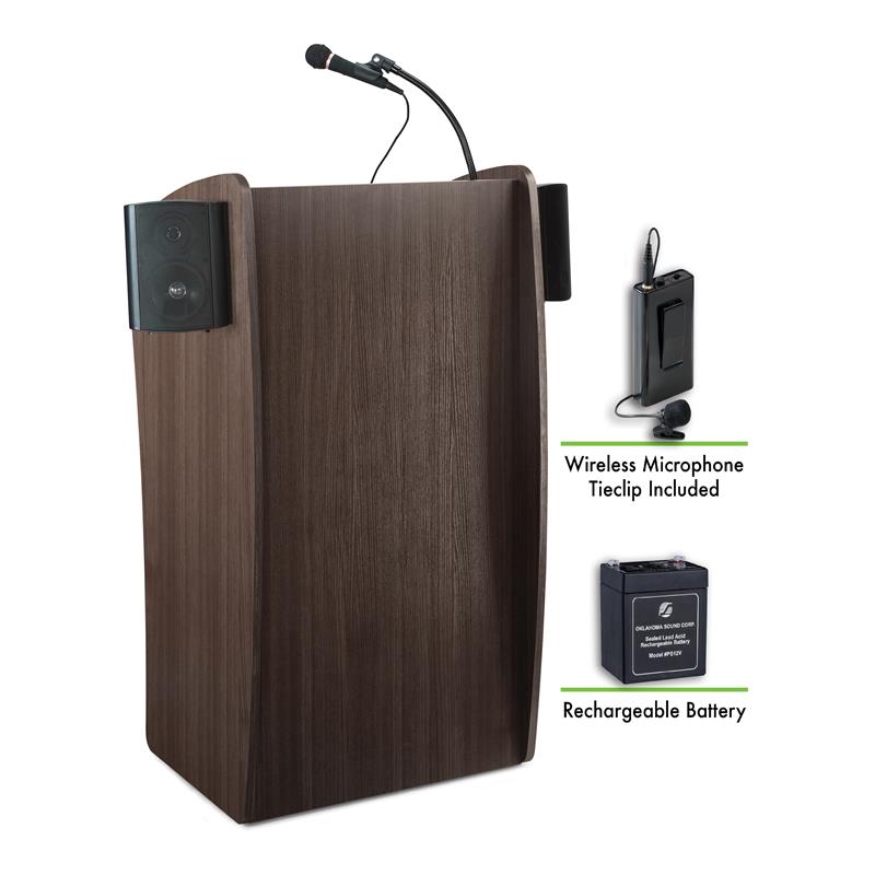Oklahoma Sound Vision Modern Wood Lectern with Battery in Ribbonwood Brown