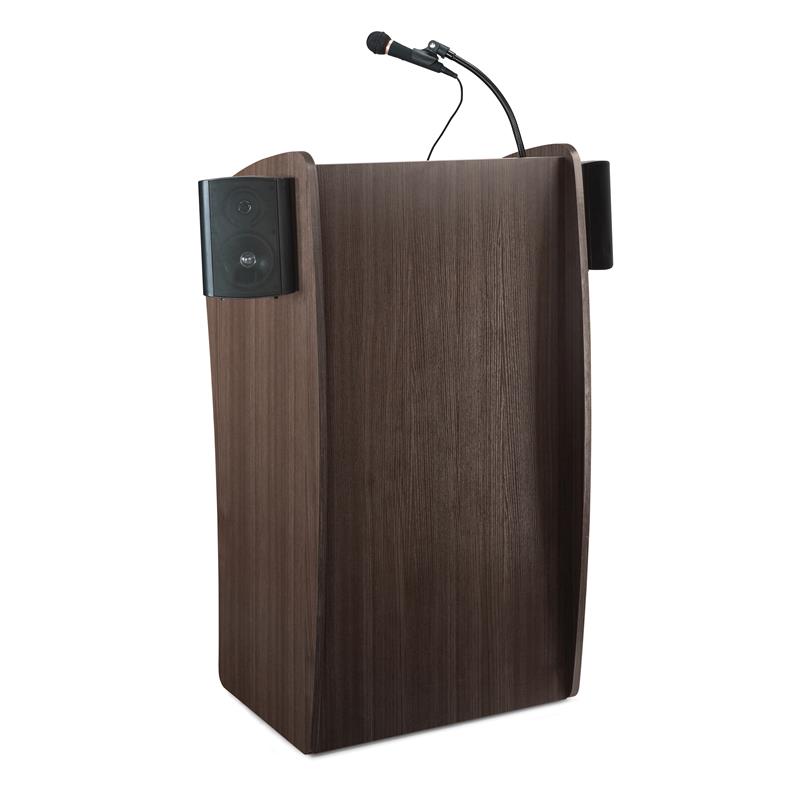 Oklahoma Sound Vision Modern Wood Lectern with Handheld Mic in Ribbonwood Brown