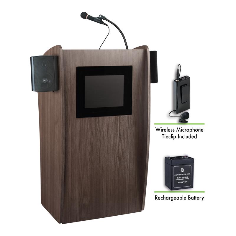Oklahoma Sound Vision Wood Lectern with Sound and Screen in Ribbonwood Brown