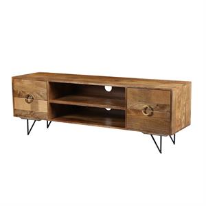 mango wood tv cabinet with spacious storage in natural in brown and black