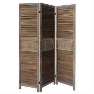 3 panel foldable wooden divider privacy screen in brown and gray