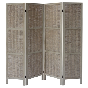 4 panel foldable wood divider privacy screen in antique white