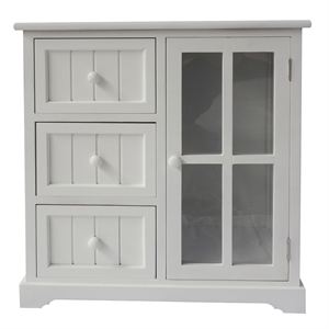 23.62 inches 3 drawer wood storage cabinet with glass door in white