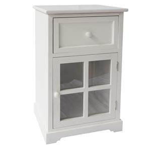 23.62 inches single drawer wooden storage cabinet with glass door in white