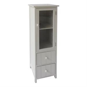 35.58 inches 2 drawer wooden storage cabinet with glass door in white
