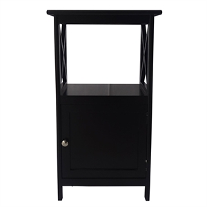28.74 inches single door wood storage cabinet with open shelf in black