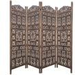 Classic 4 Panel Mango Wood Screen with Intricate Carvings in Brown