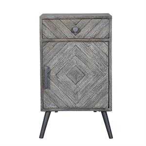 26 inch chevron pattern 1 drawer wooden bedside accent nightstand in gray