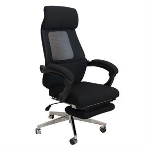 Ergonomic Swivel Office Chair with Fabric Seat and Retractable Footrest in Black
