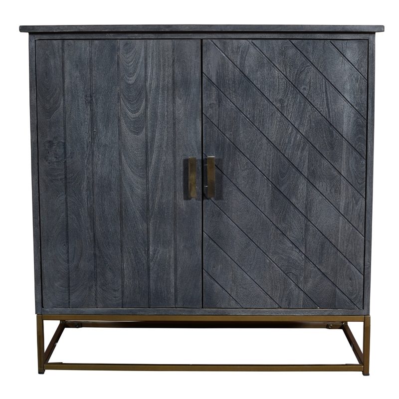 Plank Design 2 Door Mango Wood Storage Cabinet with Metal Base in Gray ...