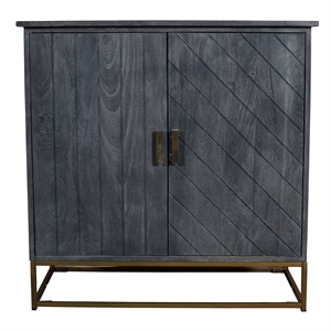 plank design 2 door mango wood storage cabinet with metal base in gray