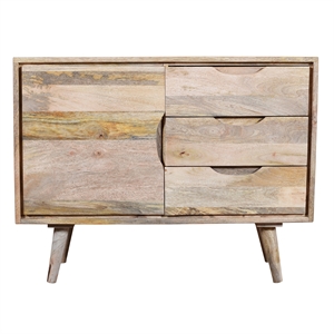 3 drawer mango wood sideboard cabinet with 1 door in oak brown