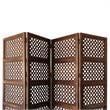 Decorative Four Panel Mango Wood Hinged Room Divider in Brown