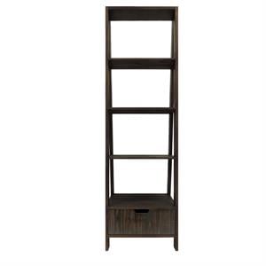 4 shelf wooden ladder bookcase with bottom drawer in distressed brown
