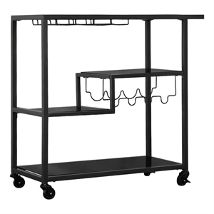 metal bar cart with tempered glass shelves in gunmetal gray black