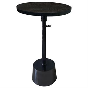 aluminum frame round side table with marble top and adjustable height in black