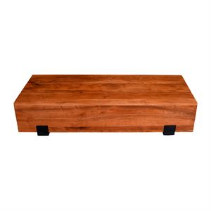 rectangular acacia wood coffee table-industrial metal sled base-brown & black