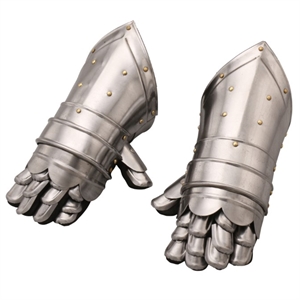 metal armor hand gloves pair in silver
