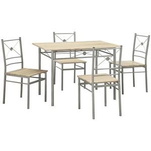 benzara sturdy wood and metal frame dining table in silver/ivory (set of 5)