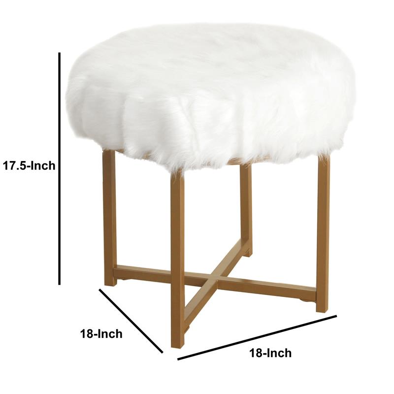 Round Faux Fur Upholstered Stool With X, Faux Fur Gold Bar Stool