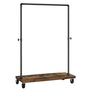 wood and metal frame clothes rack with 1 shelf and casters in brown and black