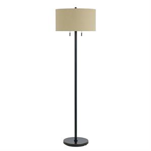 metal body floor lamp with fabric drum shade and pull chain switch in black