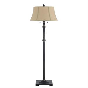 metal body floor lamp with fabric tapered bell shade in black and beige
