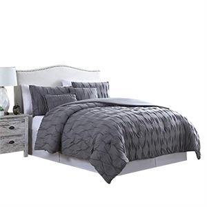 bergen 5 piece queen comforter set with puckered pattern in charcoal gray
