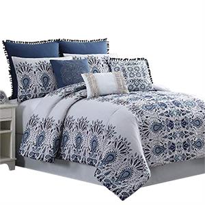 constanta 8 piece queen comforter set with floral print in blue and white