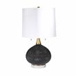 27 Inch Glass Table Lamp with Round Base and Carved Diamond Pattern in Black